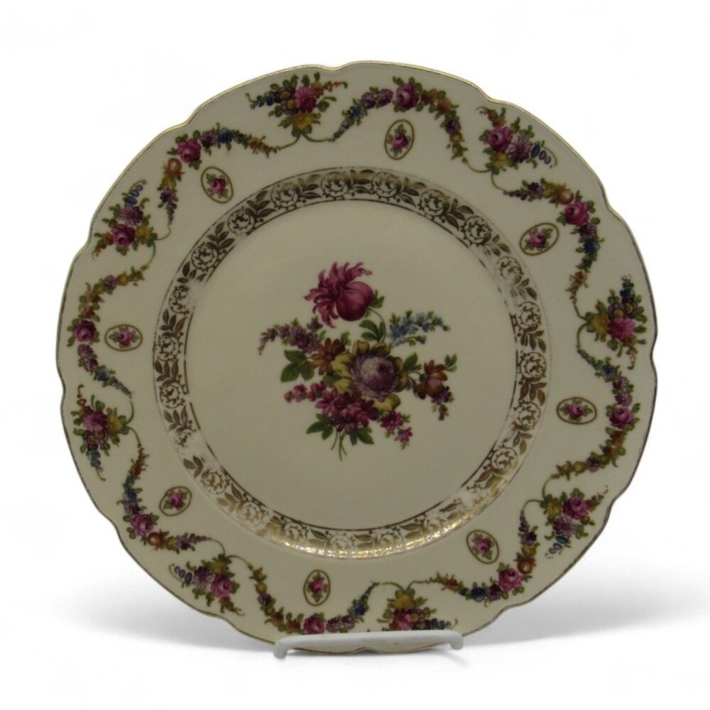 Schumann V 101 Floral Round Plate Gold Trim 11" Germany Vintage